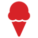 Red silhouette of an ice cream cone with two scoops.