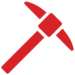 Red pickaxe icon with a sharp, pointed metal head and a straight handle, set against a transparent background.