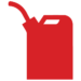 Red silhouette of a jerry can with a spout, used for storing and pouring fuel.