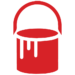 A simple red icon of a paint bucket with drips coming from the top, indicating it is full or overflowing. The handle arches over the bucket. The design is minimalistic and stylized.