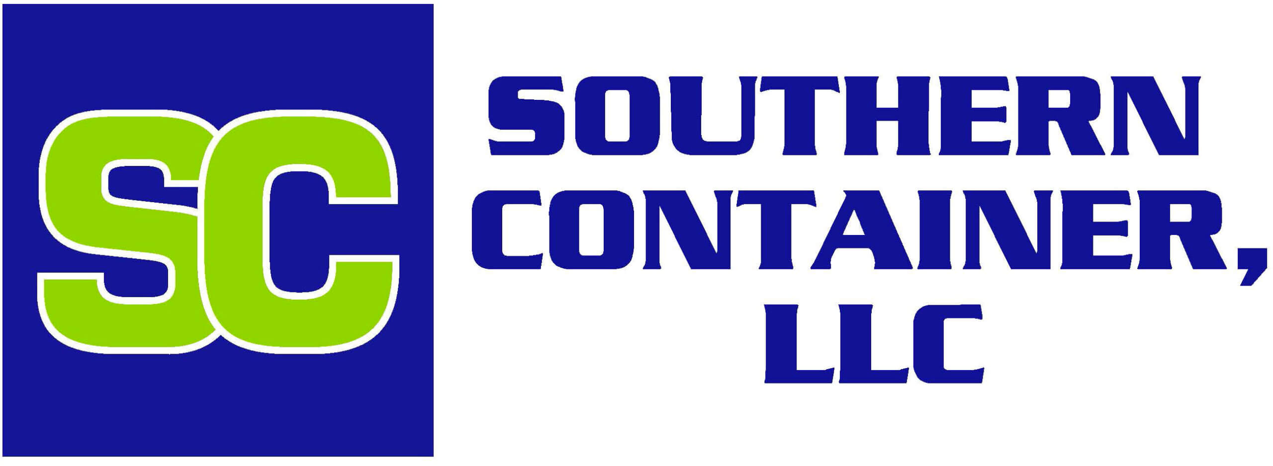 southern container logo hr Logo with a blue square and the letters "SC" in green. To the right, the text "Southern Container, LLC" is written in bold blue capital letters.