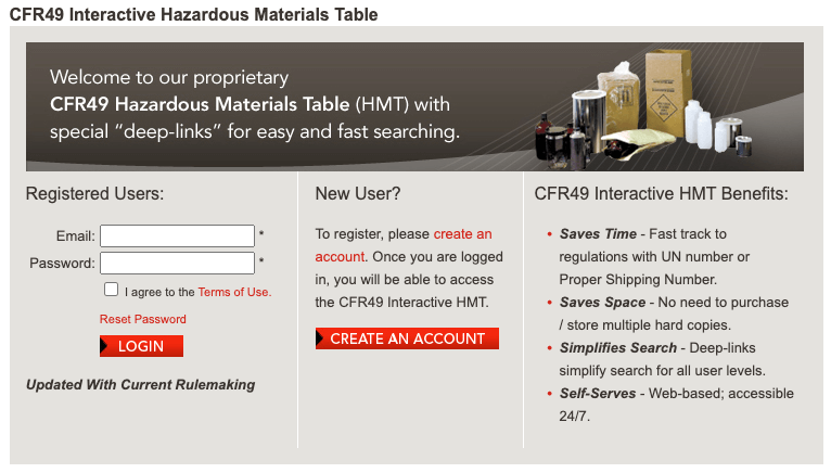 CFR49 Interactive Hazardous Materials Table