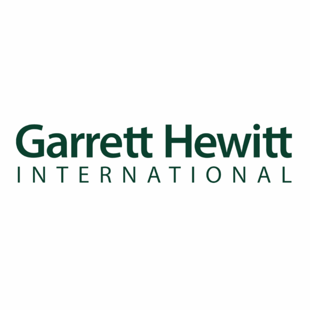 The image displays the Garrett Hewitt International logo, featuring the company name in dark green text on a white background.